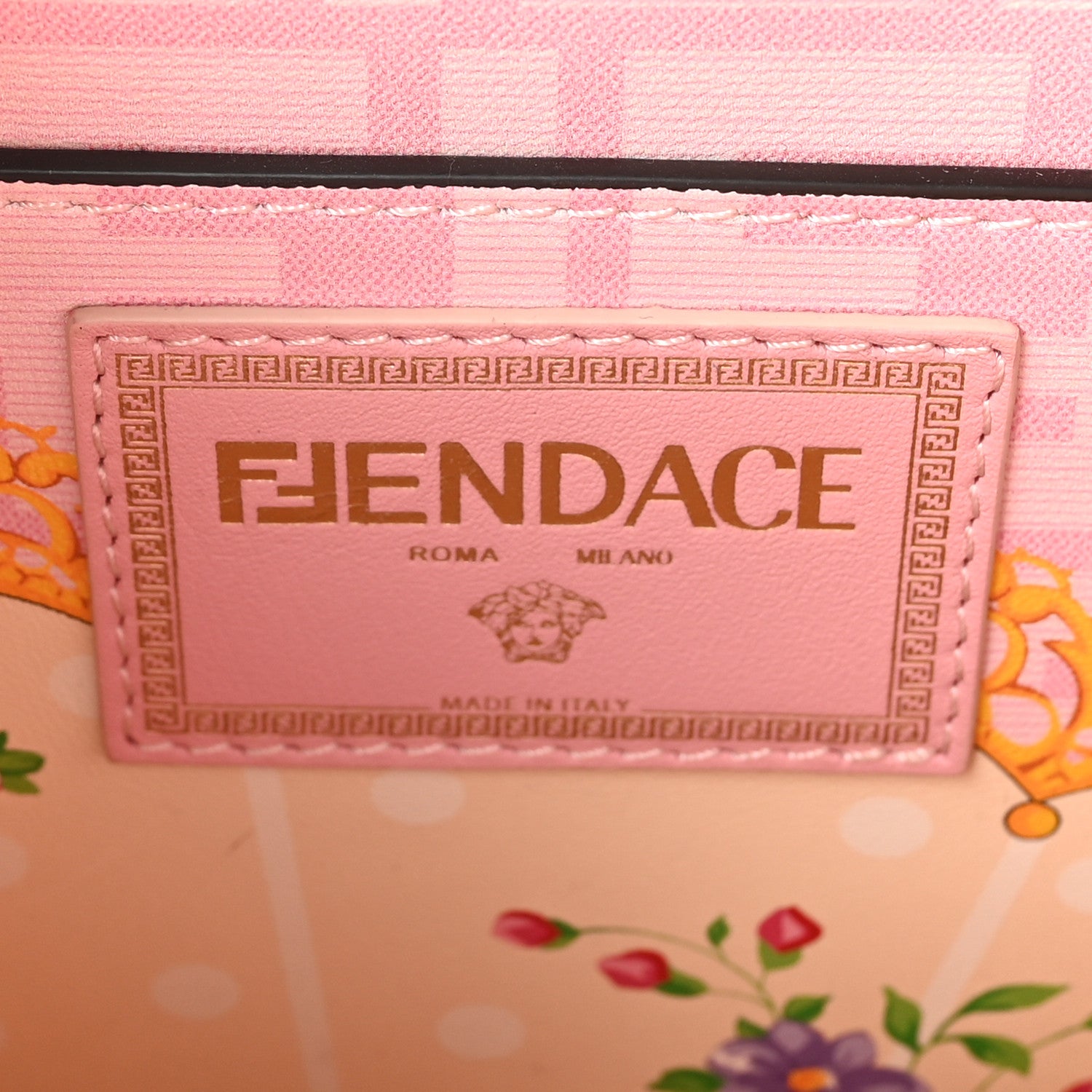 Fendi X VERSACE Vitello Laminato Nappa Perforated Fendace FF Baroque Medium Peekaboo I SEE U Satchel Gold 7 of 10