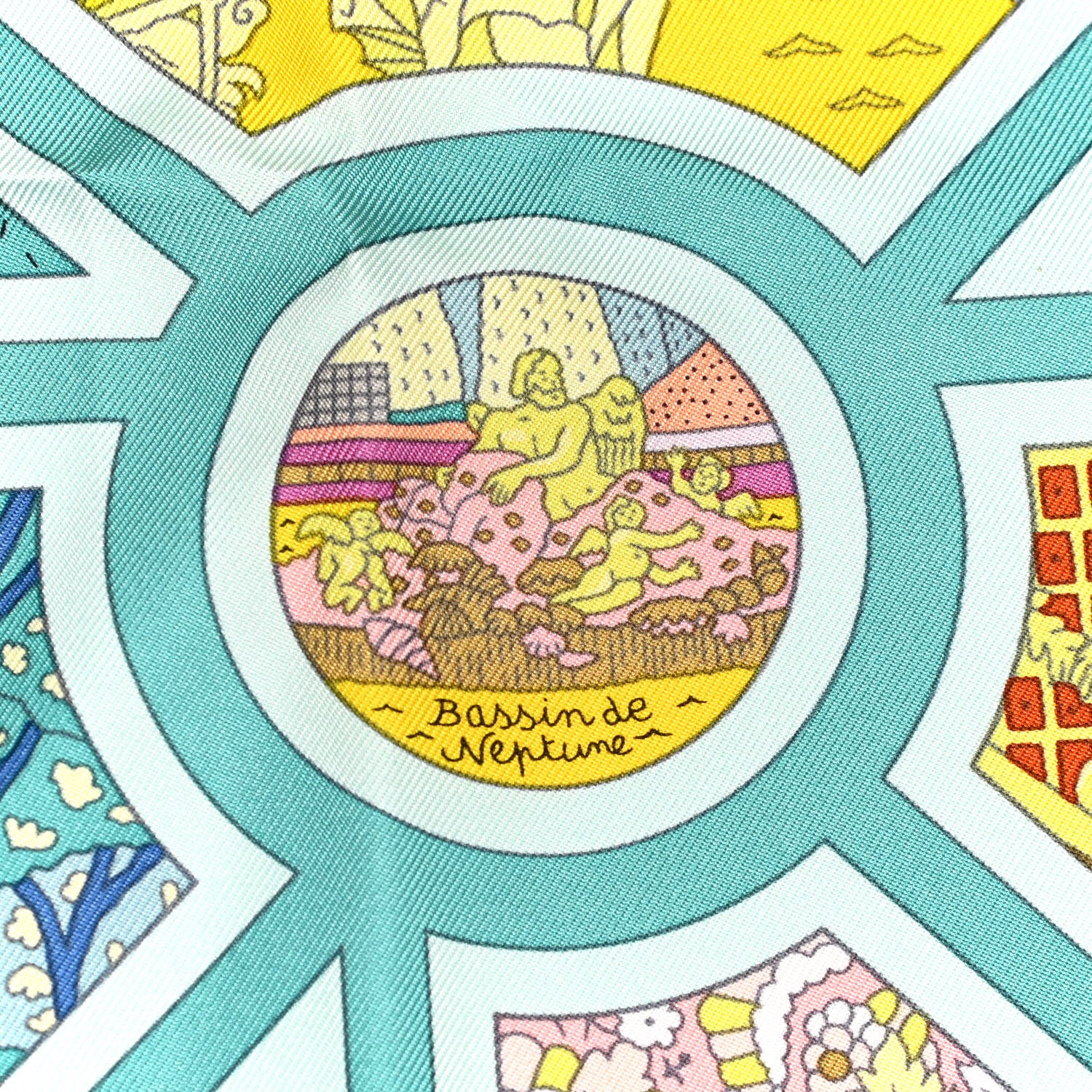 Hermes Silk Flanerie A Versailles Scarf 90 Rose Pale Vert Jaune 7 of 7