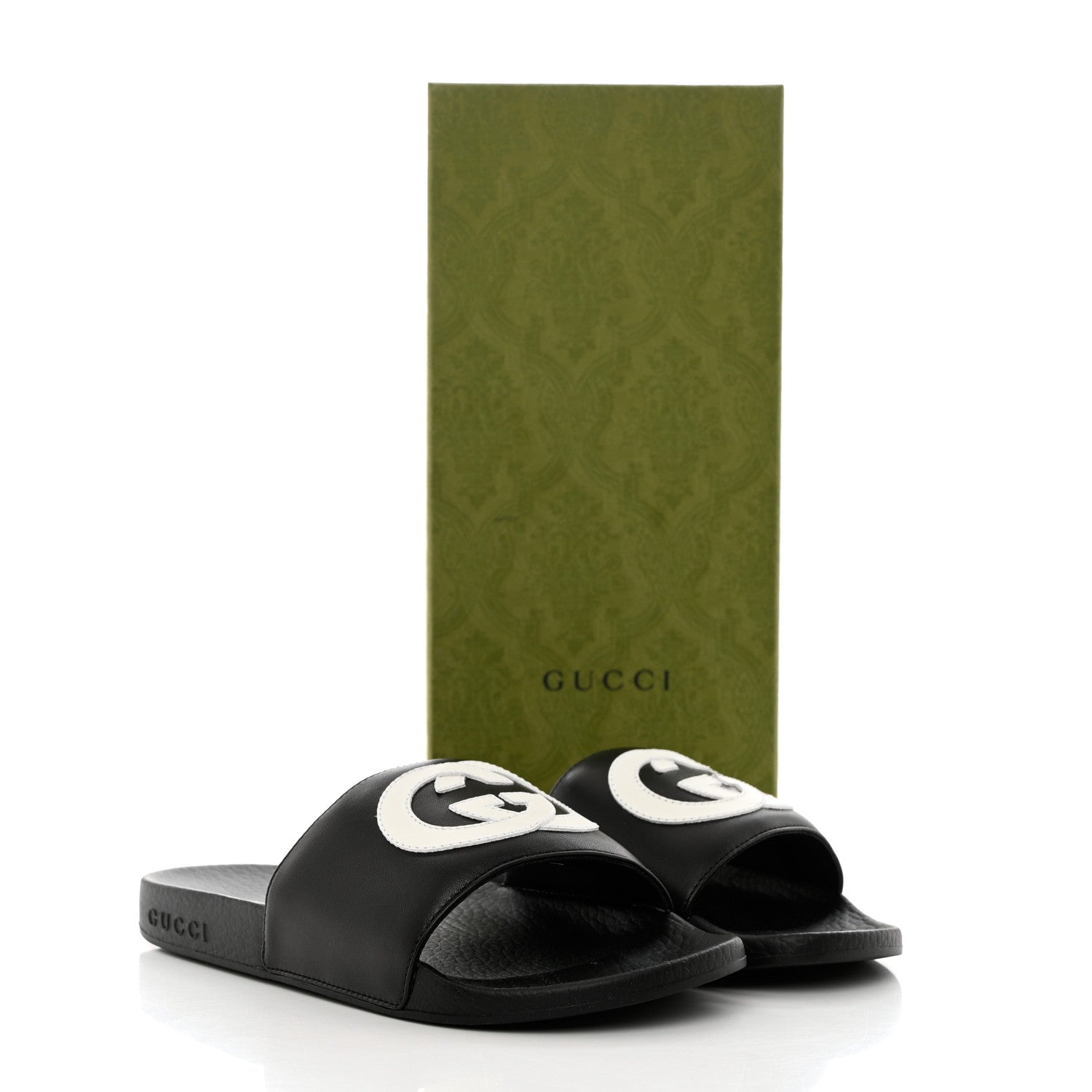 Gucci Nappa Miro Soft Calfskin Womens Interlocking G Slide Sandals 36 Black White 8 of 8