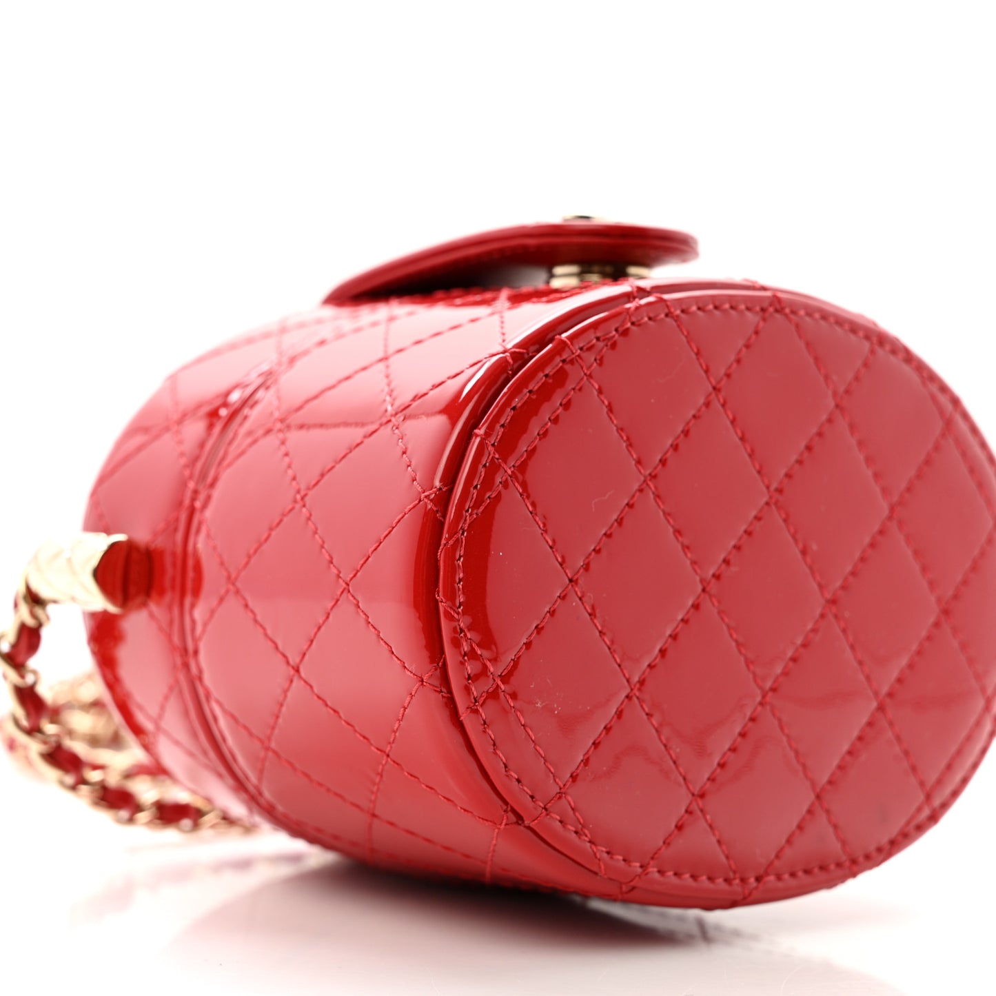 Patent Quilted Small Round Vanity With Chain Red