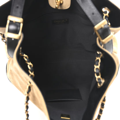 Chanel Suede Calfskin Shiny Lambskin Quilted Small Coco Base Shopping Bag Beige Black 5 of 11