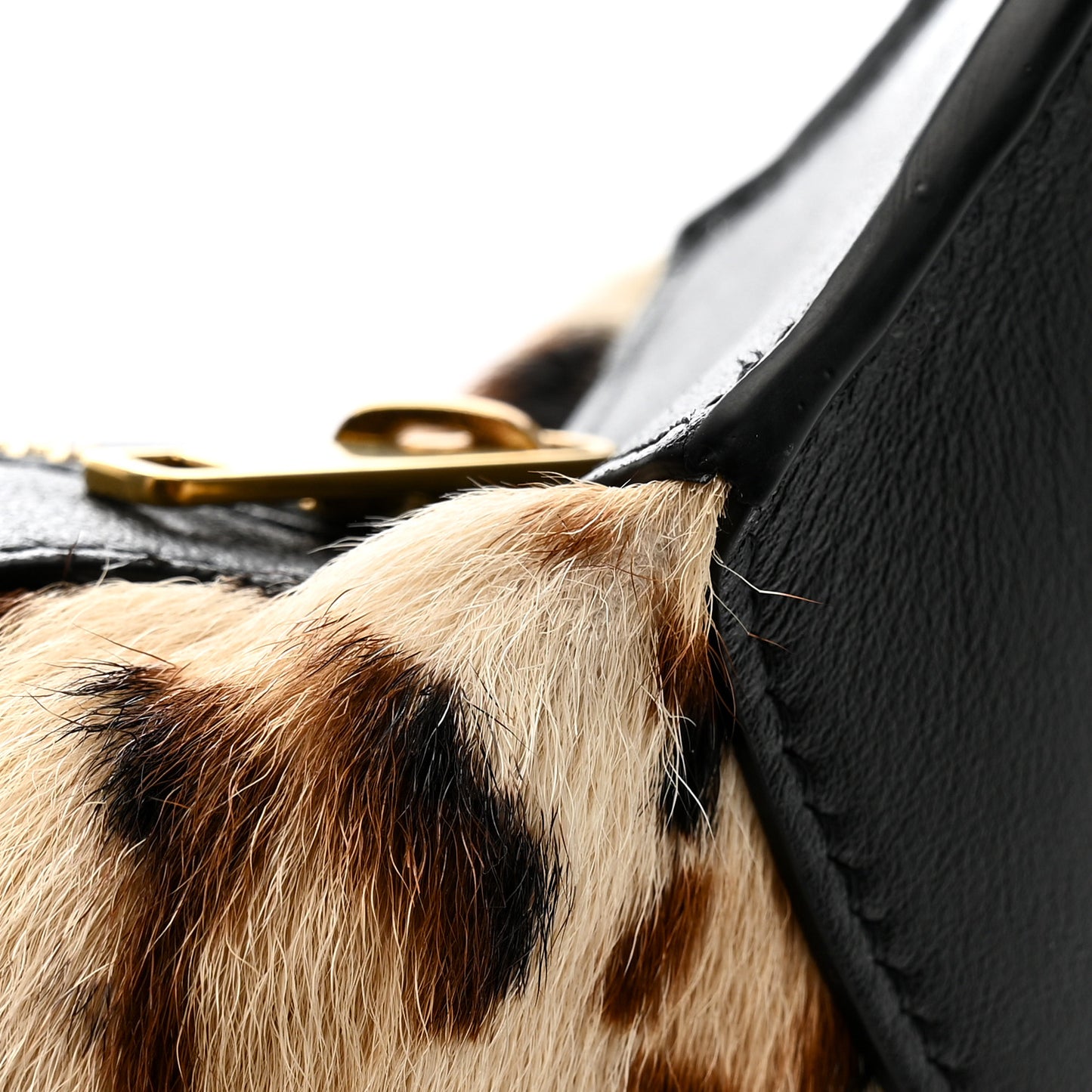 Furry Goatskin Leopard Medium Romy Shoulder Bag Natural Black