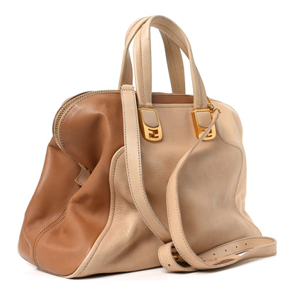 Fendi Capra Vitello Dolce Marmol Colorblock Large Chameleon Tote Cipria Makeup Camel 3 of 10