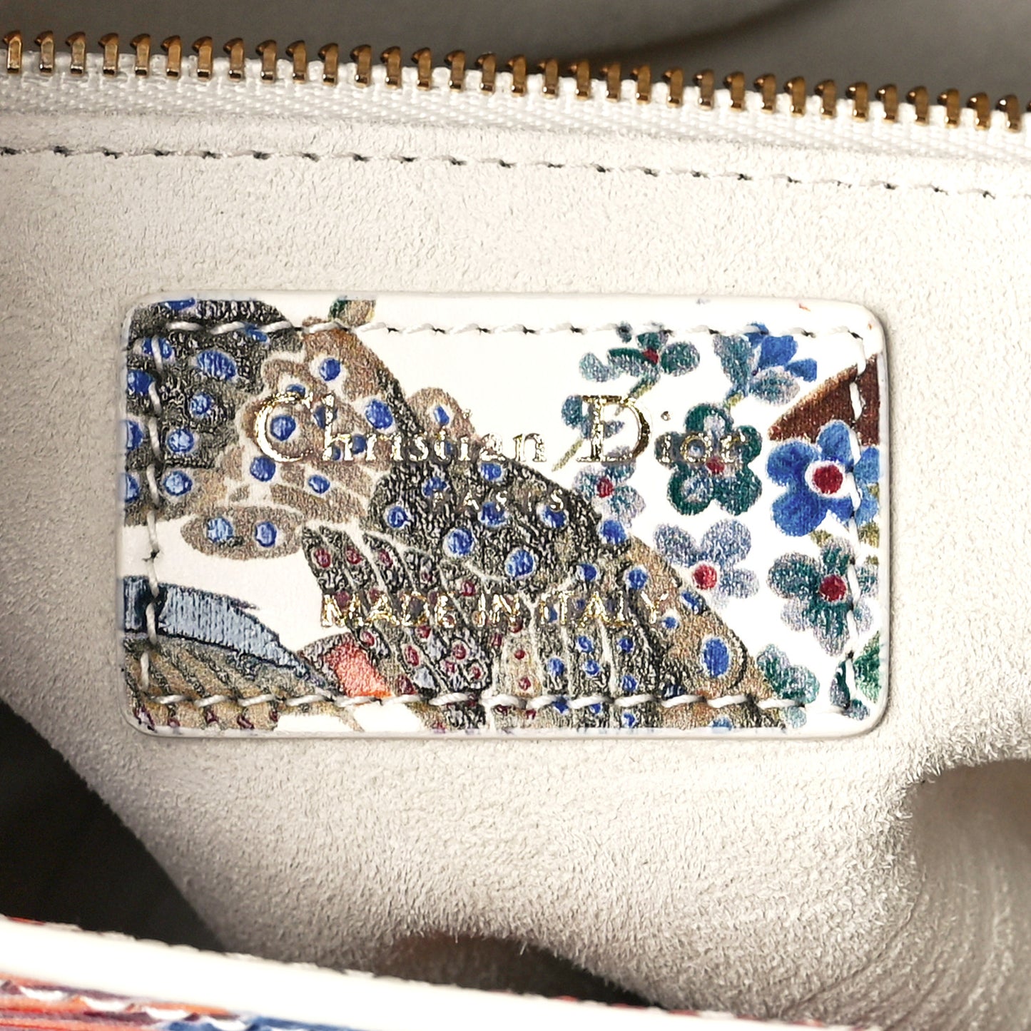 Calfskin Jardin D'Hiver Printed Medium Lady Dior White Multicolor