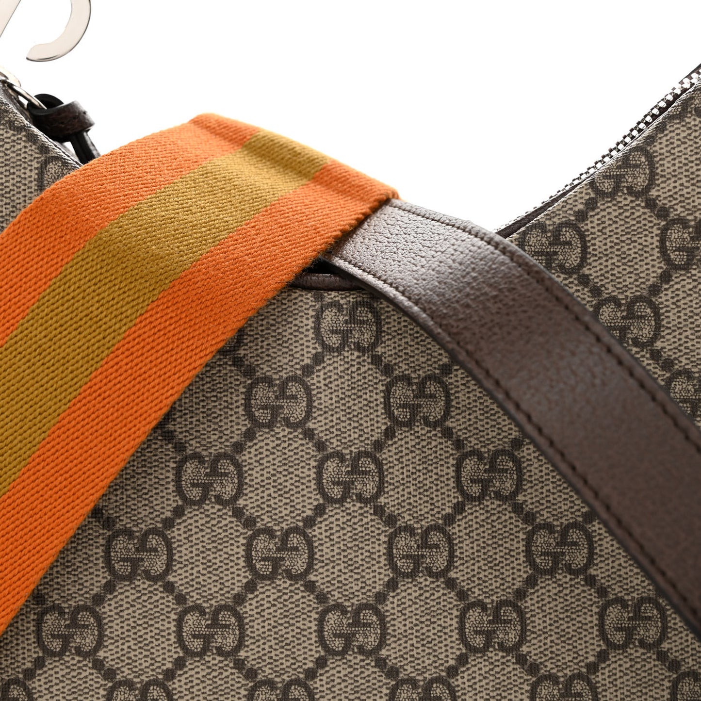 GG Supreme Monogram Textured Calfskin Web Small Attache Shoulder Bag Beige Ebony New Acero
