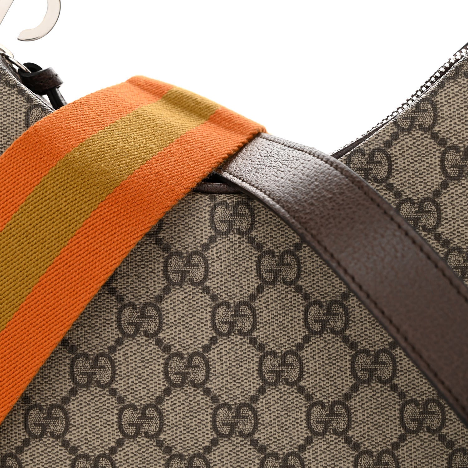 Gucci GG Supreme Monogram Textured Calfskin Web Small Attache Shoulder Bag Beige Ebony New Acero 8 of 11
