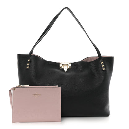 Valentino Garavani Grained Calfskin Rockstud Flip Lock Tote Black Rose Quartz 3 of 11