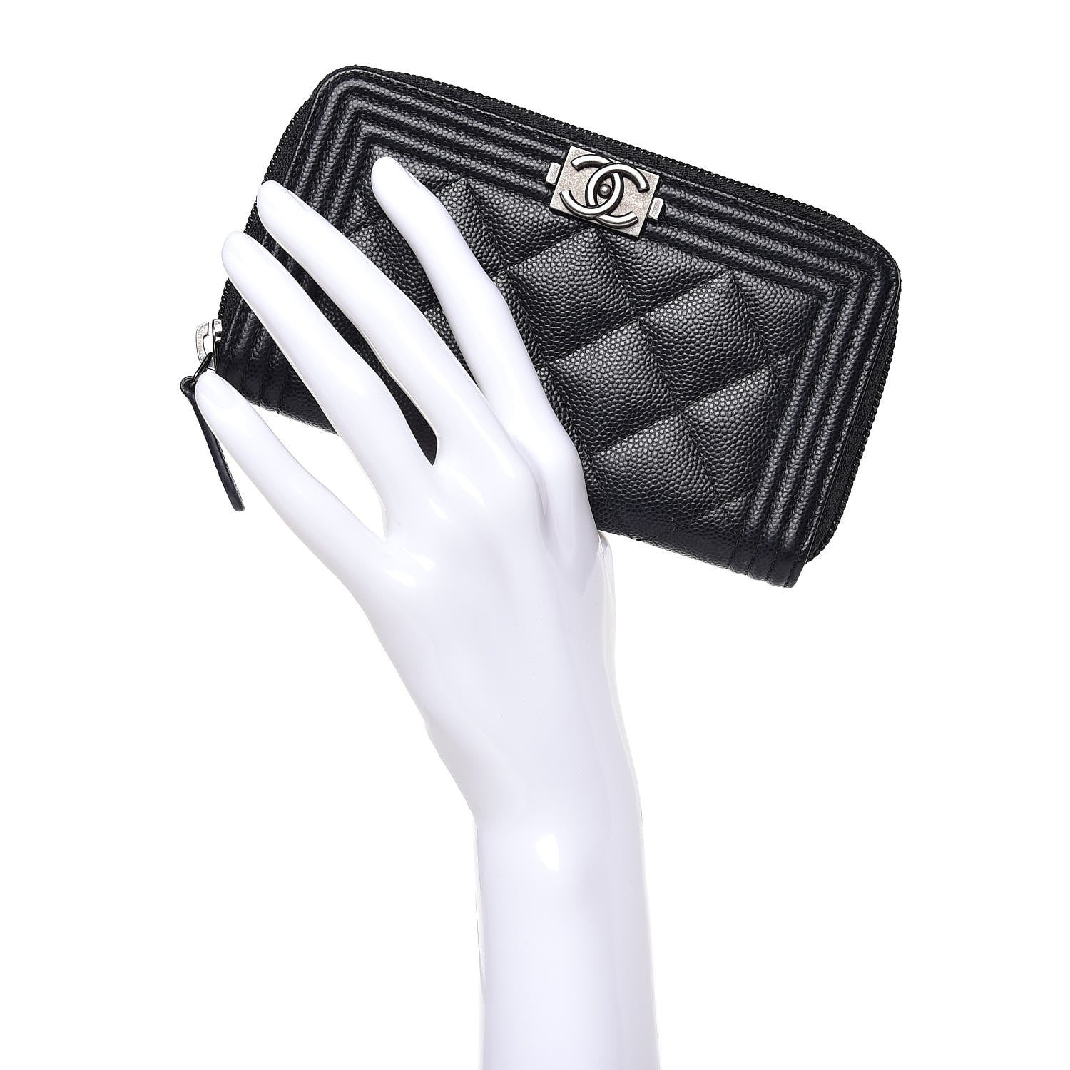 Chanel Caviar Quilted Small Boy Zip Around Wallet Black 2 of 9