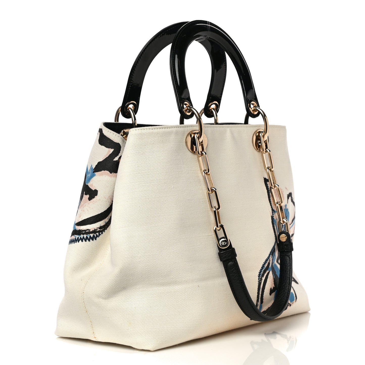 Canvas Printed Flower D-Light Tote White