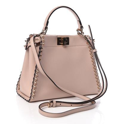 Fendi Vitello Seta Shiny Nappa Scalloped Studded Mini Peekaboo Iconic Satchel Soap 3 of 10