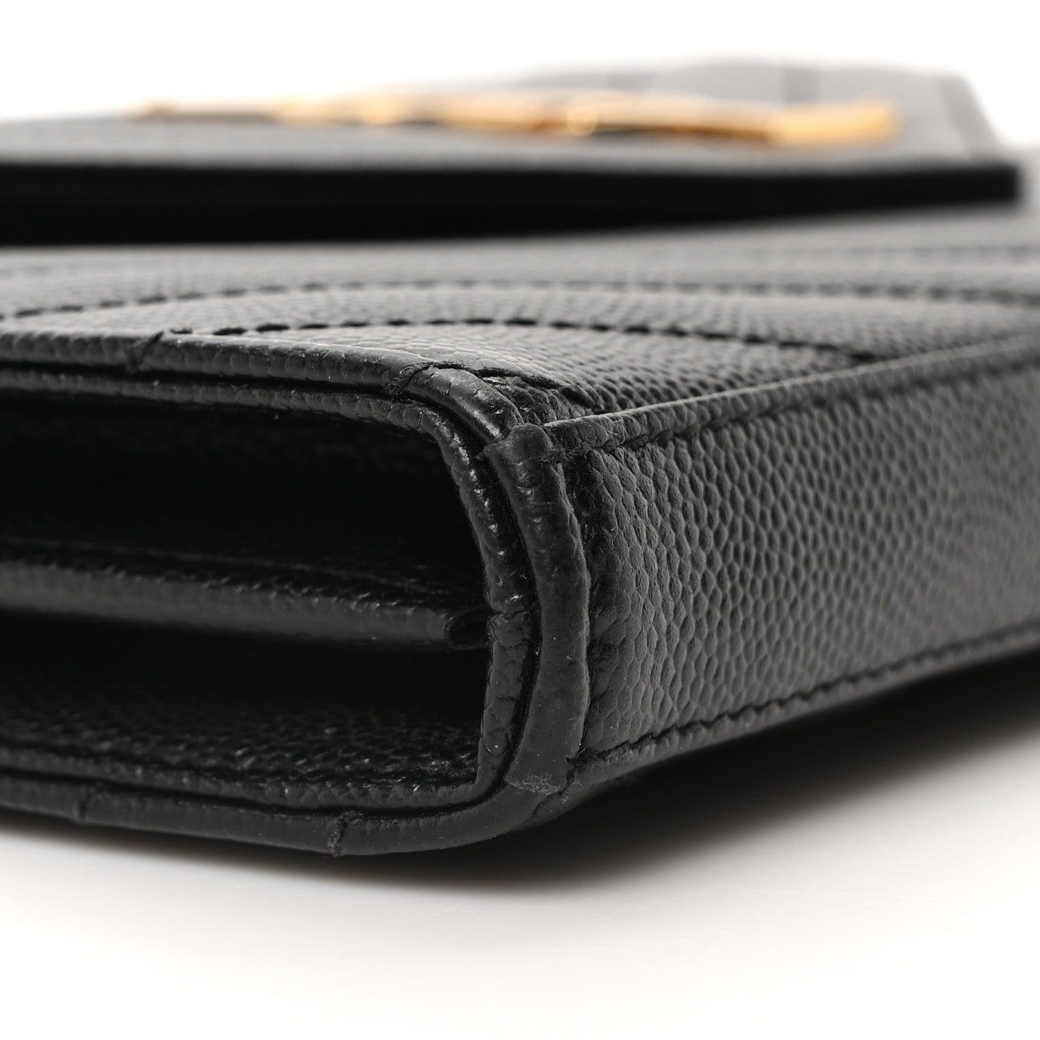 Saint Laurent Grain De Poudre Matelasse Chevron Monogram Envelope Chain Wallet Black 9 of 10