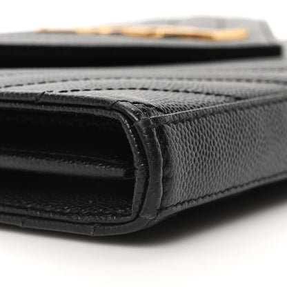 Saint Laurent Grain De Poudre Matelasse Chevron Monogram Envelope Chain Wallet Black 9 of 10