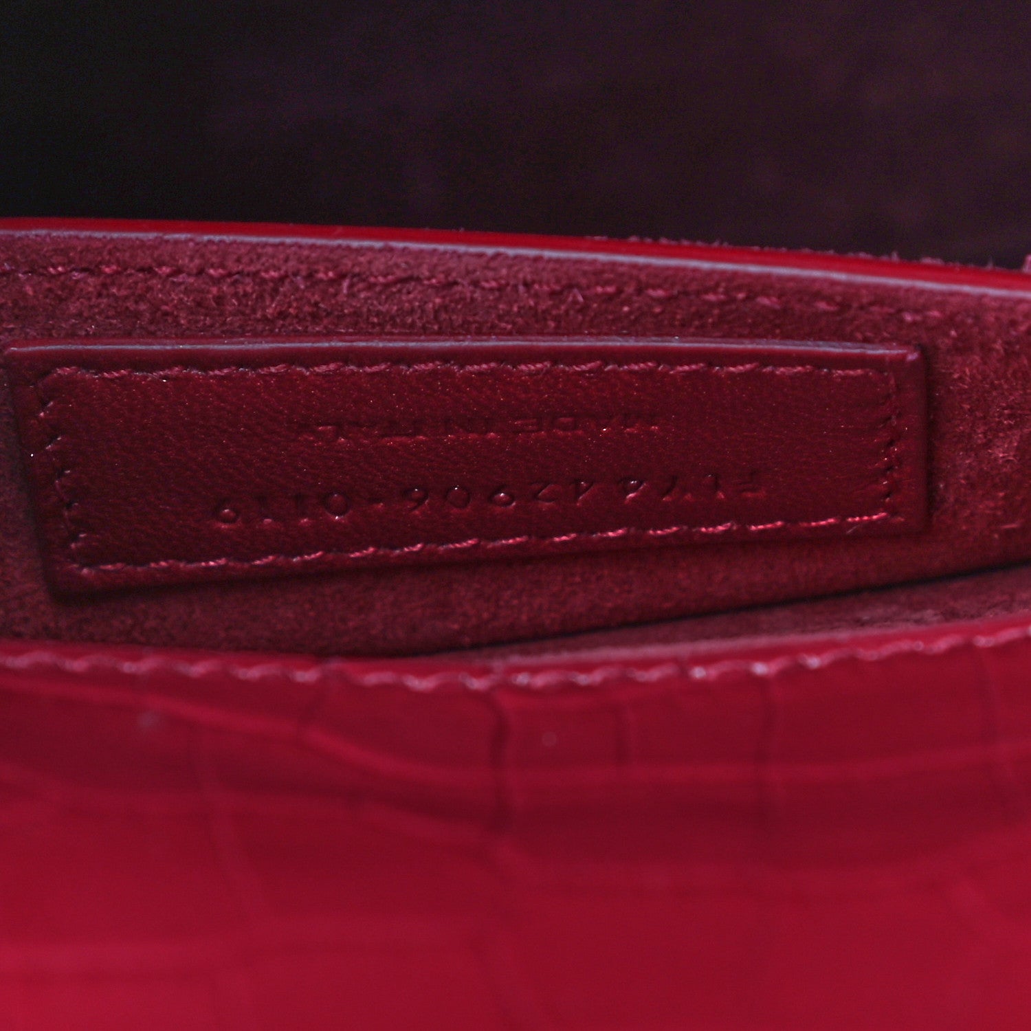 Saint Laurent Calfskin Crocodile Embossed Medium Monogram Sunset Rouge Eros 6 of 10