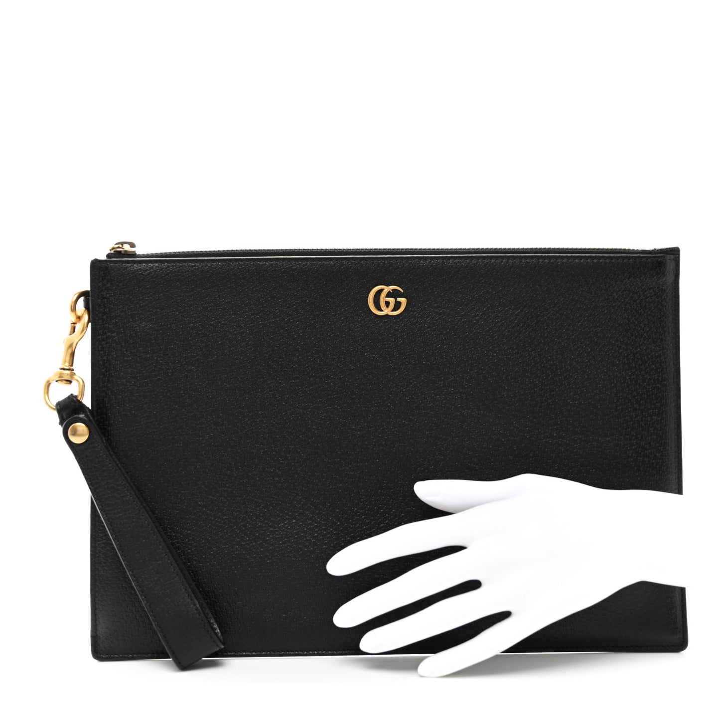 Textured Dollar Calfskin GG Marmont Zip Pouch Black