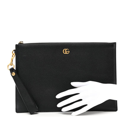 Gucci Textured Dollar Calfskin GG Marmont Zip Pouch Black 2 of 8