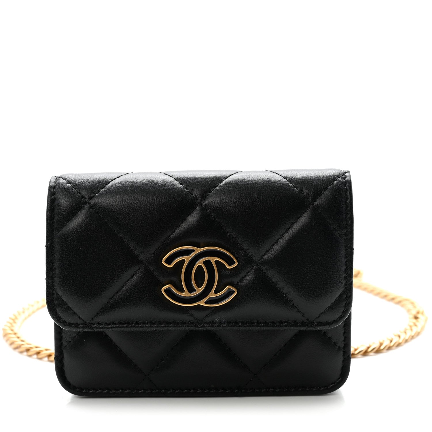 Chanel Lambskin Enamel Quilted Pending CC Flap Belt Bag Black 1 of 11