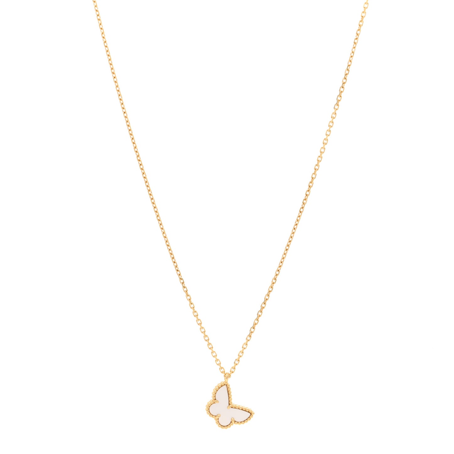 18K Yellow Gold Mother of Pearl Sweet Alhambra Butterfly Pendant Necklace