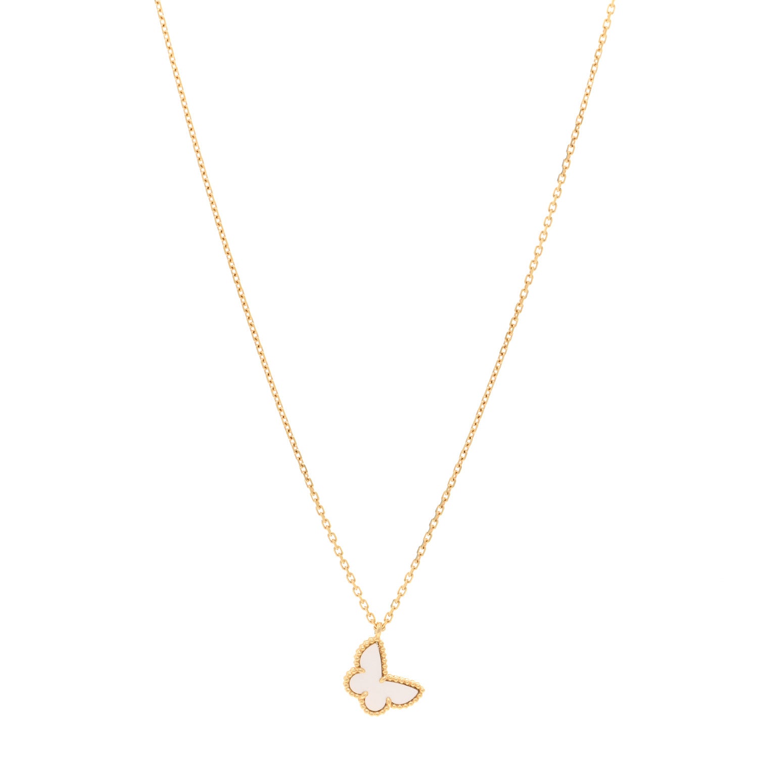 Van Cleef & Arpels 18K Yellow Gold Mother of Pearl Sweet Alhambra Butterfly Pendant Necklace 1 of 6