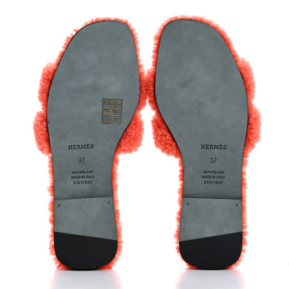Hermes Woolskin Oran Sandals 37 Orange 6 of 9
