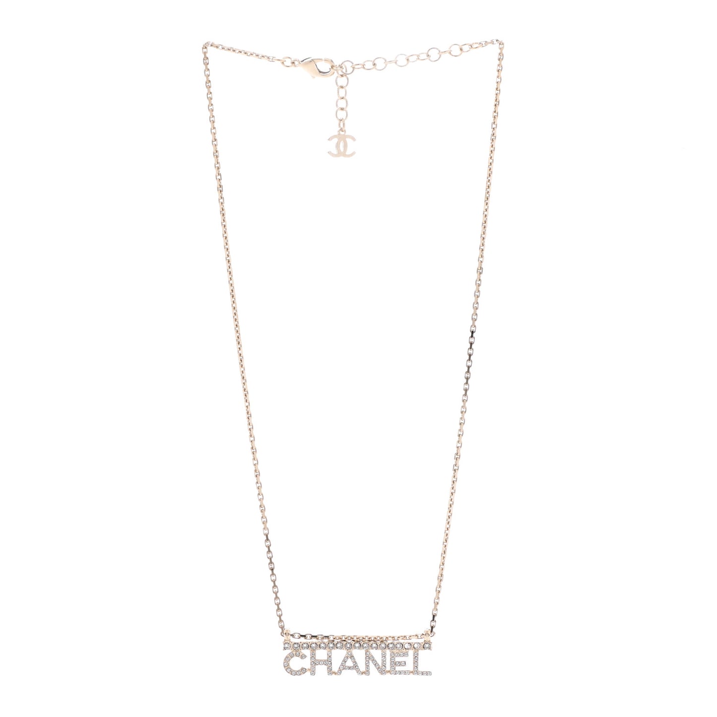 Metal Crystal Logo Necklace Gold