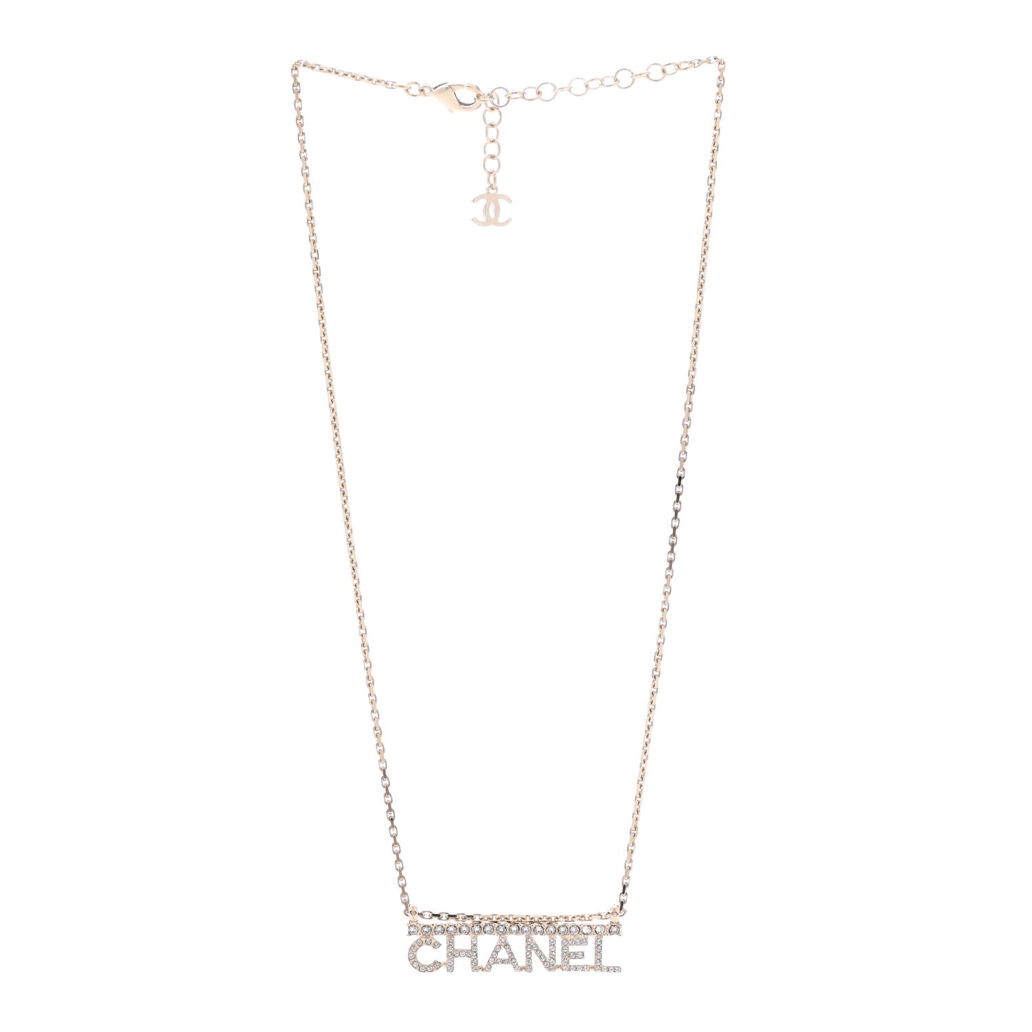 Chanel Metal Crystal Logo Necklace Gold 3 of 6