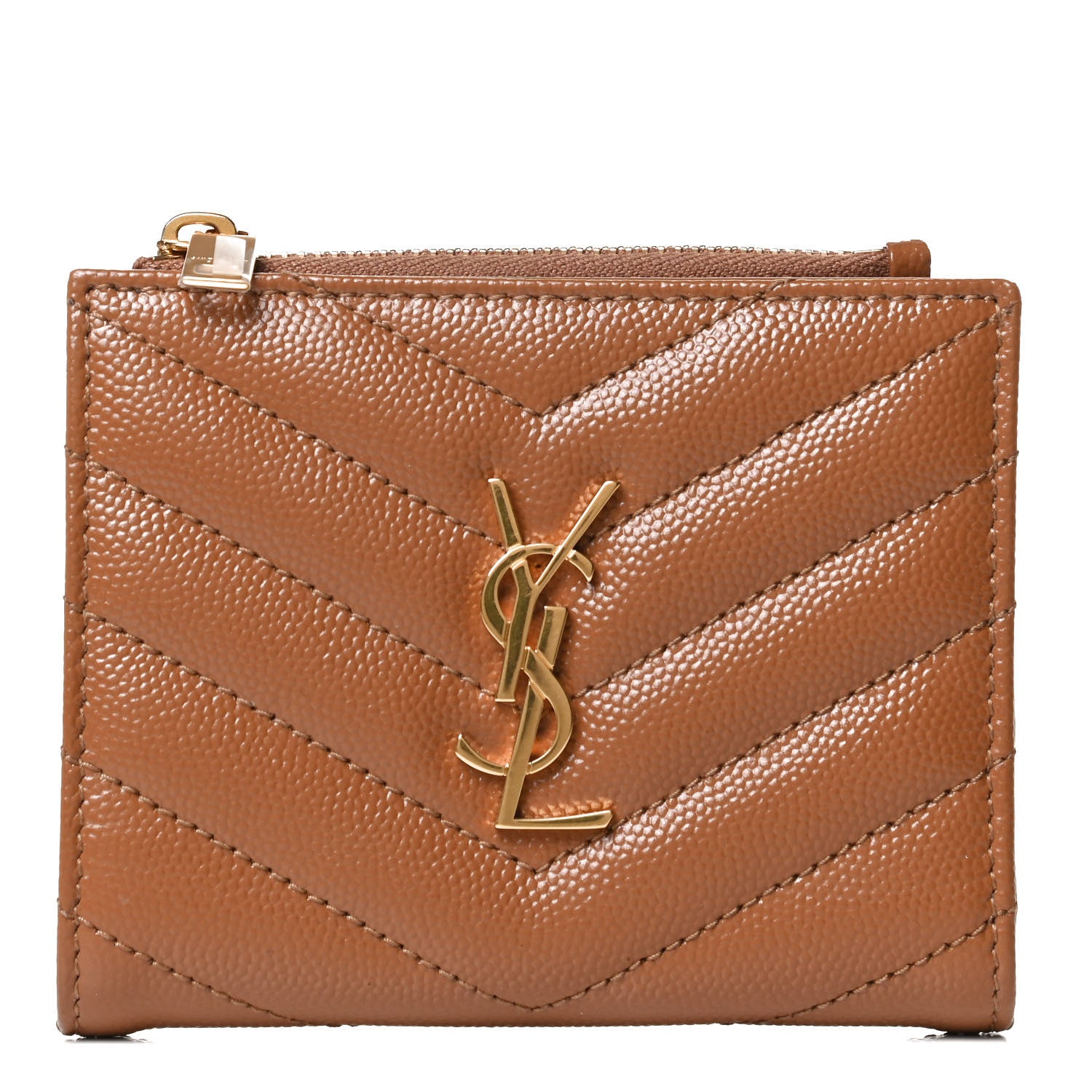 Saint Laurent Grain De Poudre Matelasse Chevron Monogram Zipped Card Case 1 of 8