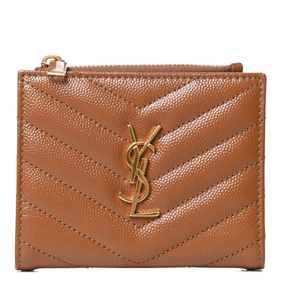Saint Laurent Grain De Poudre Matelasse Chevron Monogram Zipped Card Case 1 of 8
