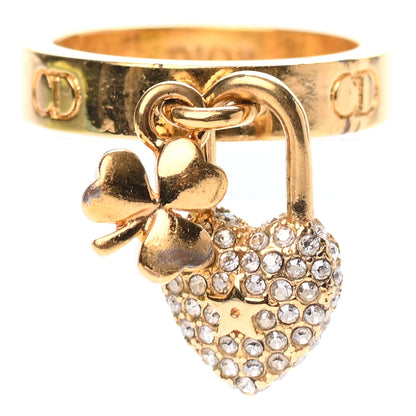 Christian Dior Metal Crystal Heart Charm Ring S Gold 1 of 4