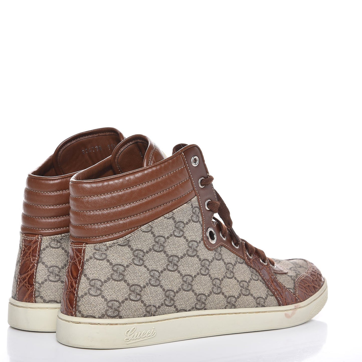 GG Plus Monogram Calfskin Crocodile Embossed Mens Coda High Top Sneakers 11.5 Brown