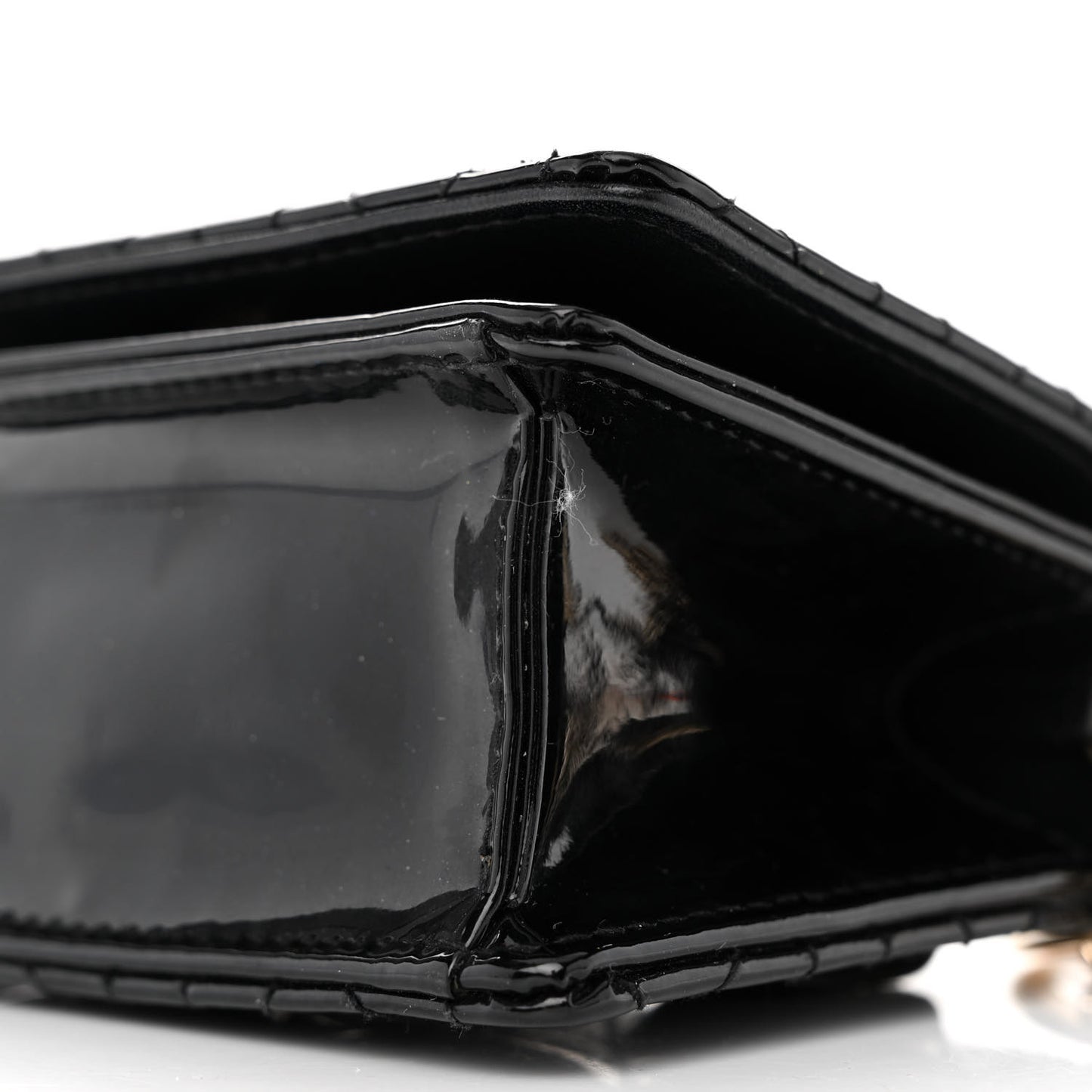 Patent Cannage Nano Lady Dior Pouch Black