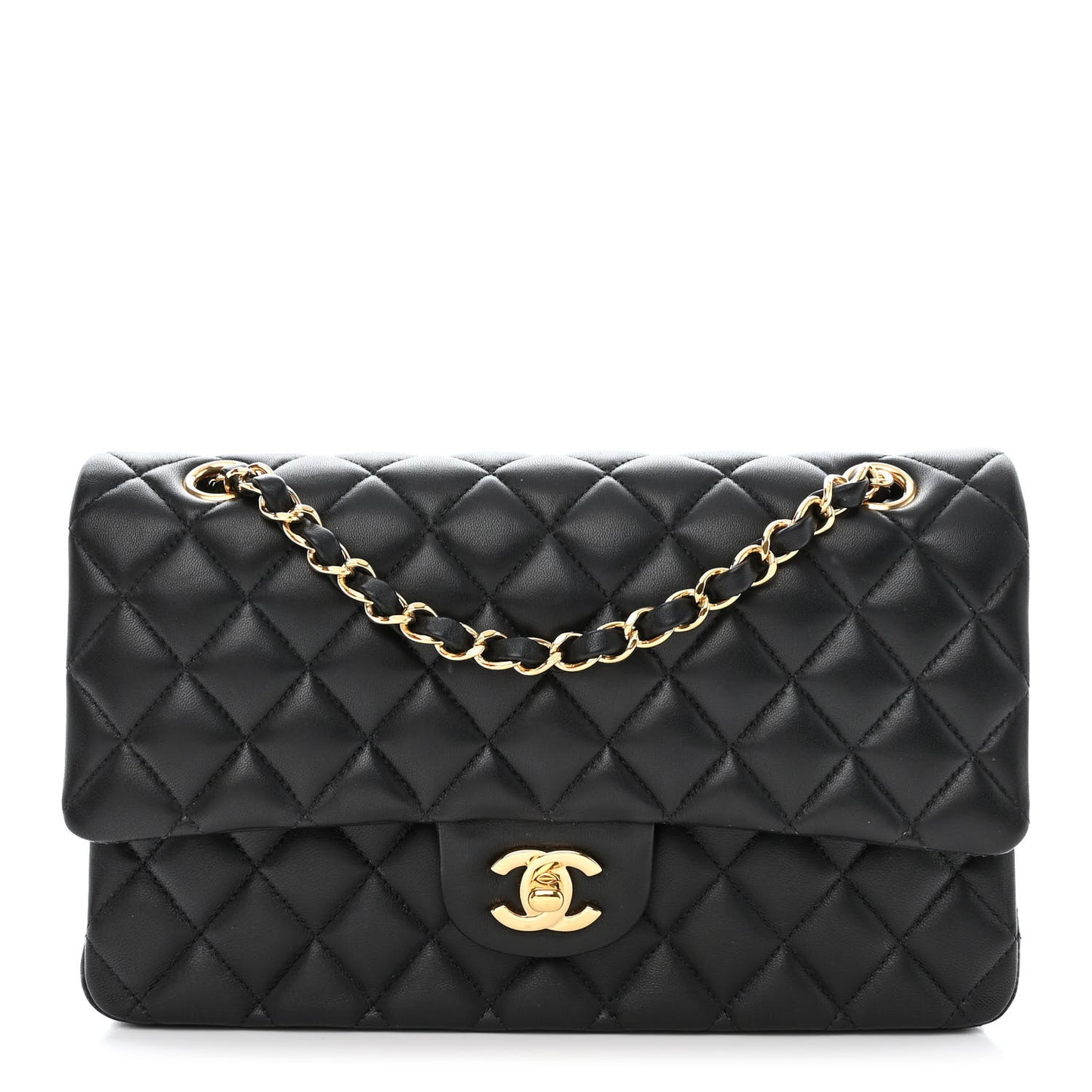 Lambskin Quilted Medium Double Flap Black