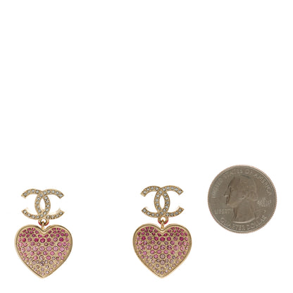 Chanel Crystal CC Resin Heart Drop Earrings Pink Gold 2 of 6