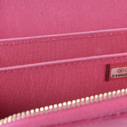 Chanel Lambskin Chevron Quilted Zip Around Coin Purse Pink 10 of 11