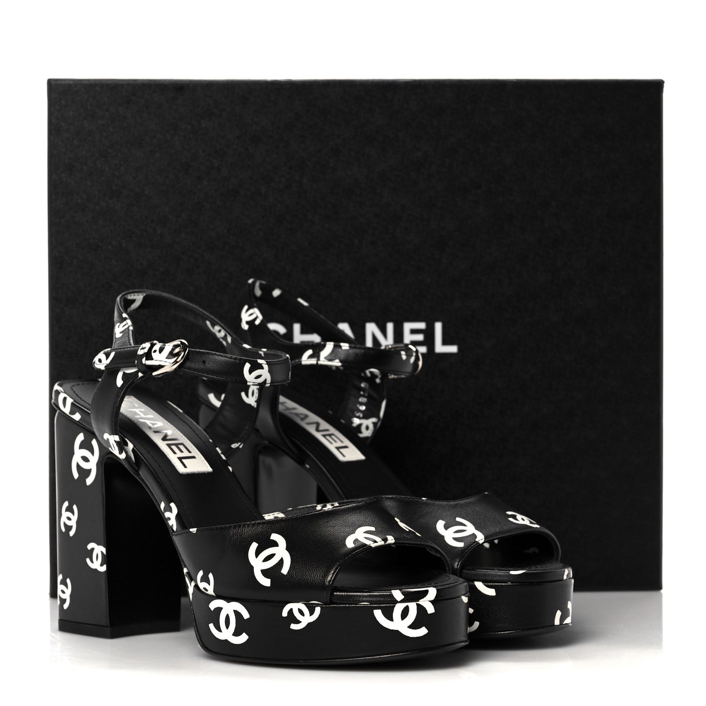 Printed Lambskin Coco Beach Platform Sandals 37 Black White