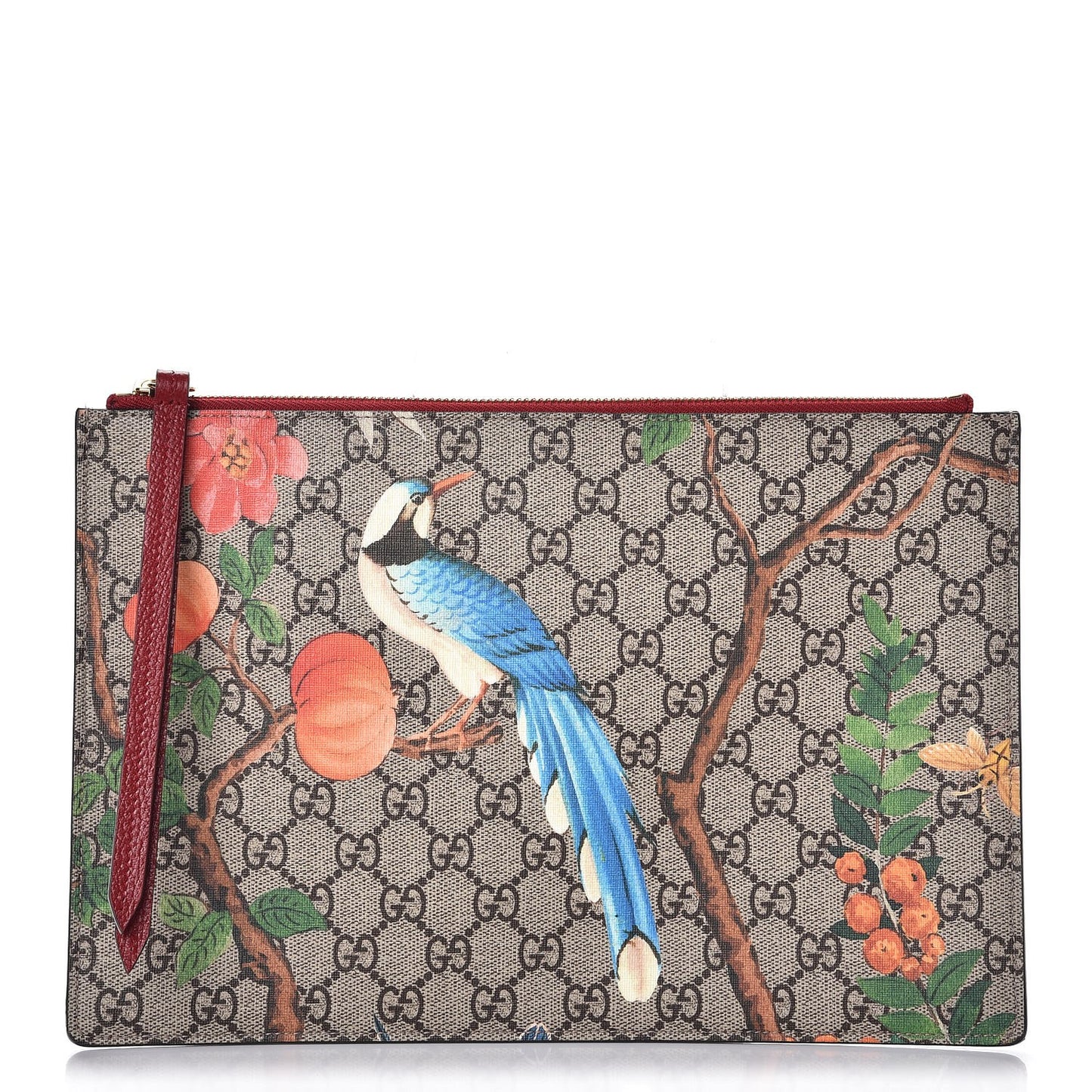 GG Supreme Monogram Tian Large Zip Pouch Beige Multicolor Red