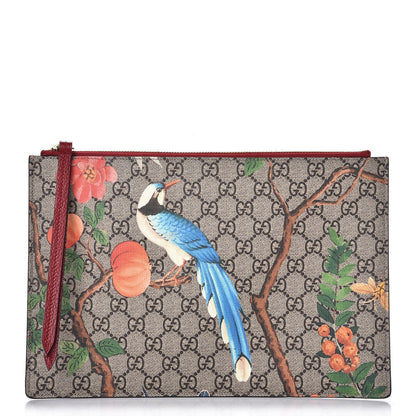Gucci GG Supreme Monogram Tian Large Zip Pouch Beige Multicolor Red 1 of 8