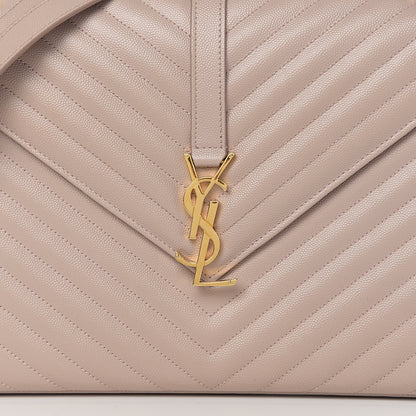 Saint Laurent Grain De Poudre Matelasse Chevron Large Monogram Satchel Nude Powder 7 of 9