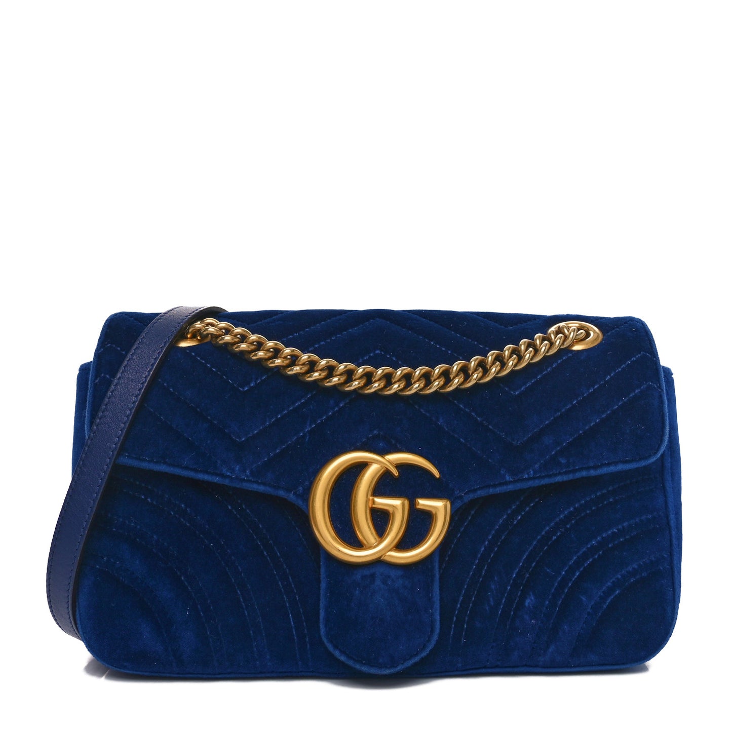 Velvet Matelasse Small GG Marmont Shoulder Bag Cobalt Blue