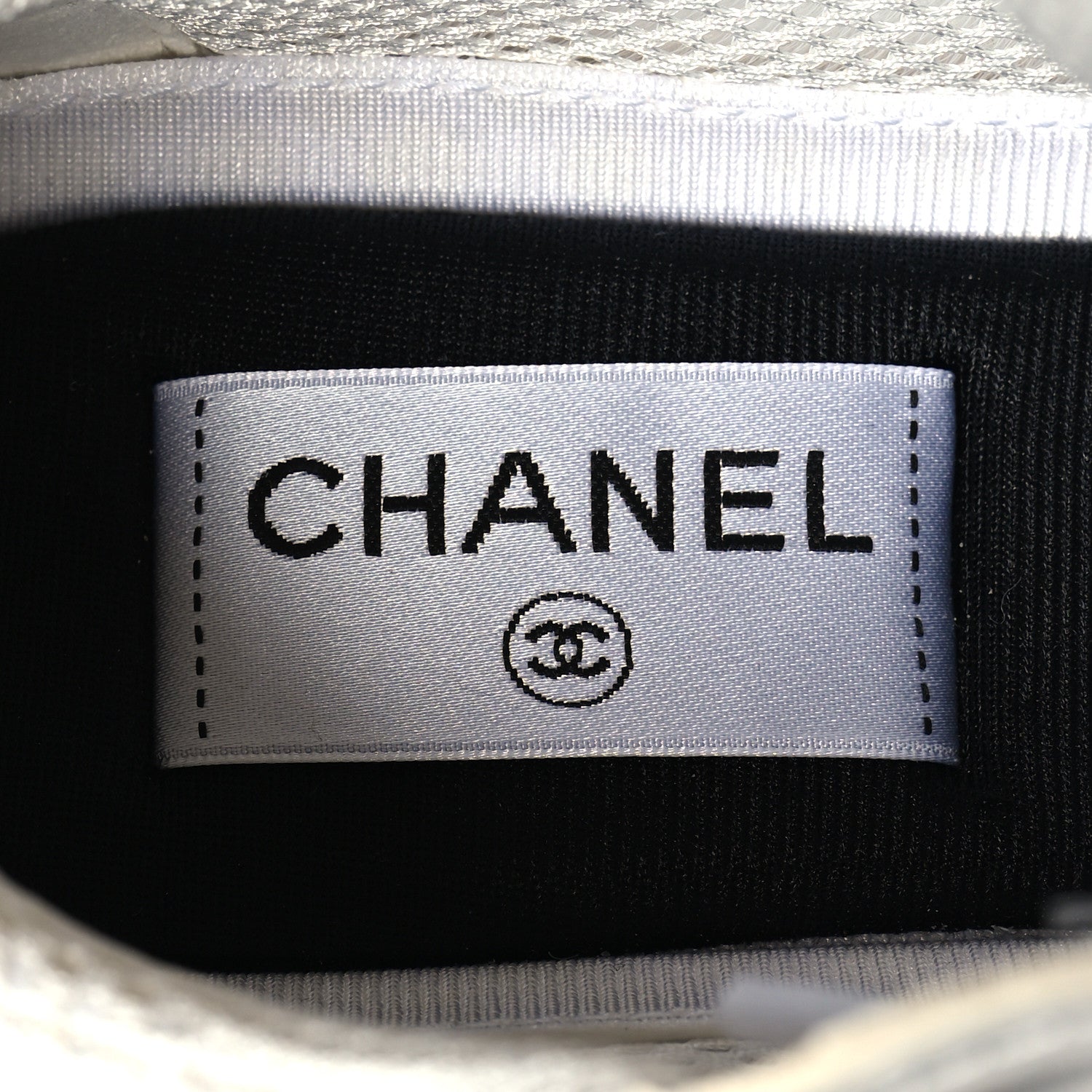 Chanel Fabric Laminated Calfskin Stretch CC Sneakers 38.5 White Silver 7 of 8
