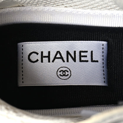 Chanel Fabric Laminated Calfskin Stretch CC Sneakers 38.5 White Silver 7 of 8