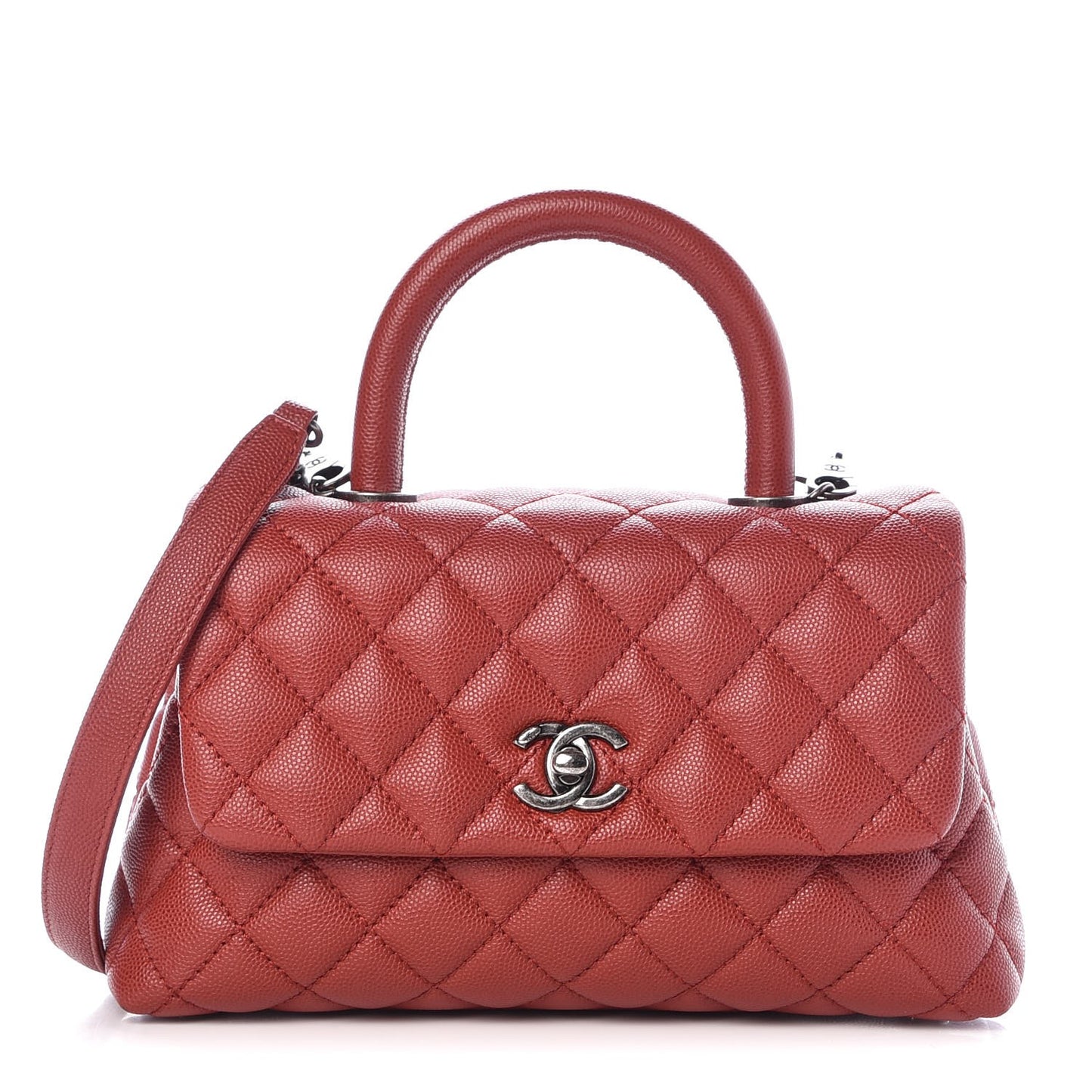 Caviar Quilted Mini Coco Handle Flap Dark Red