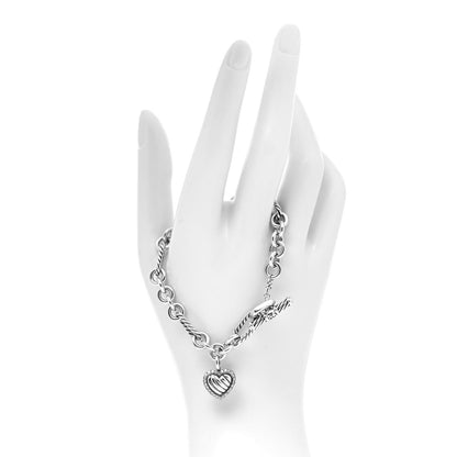 David Yurman Sterling Silver Diamond Cable Heart Charm Bracelet 2 of 5