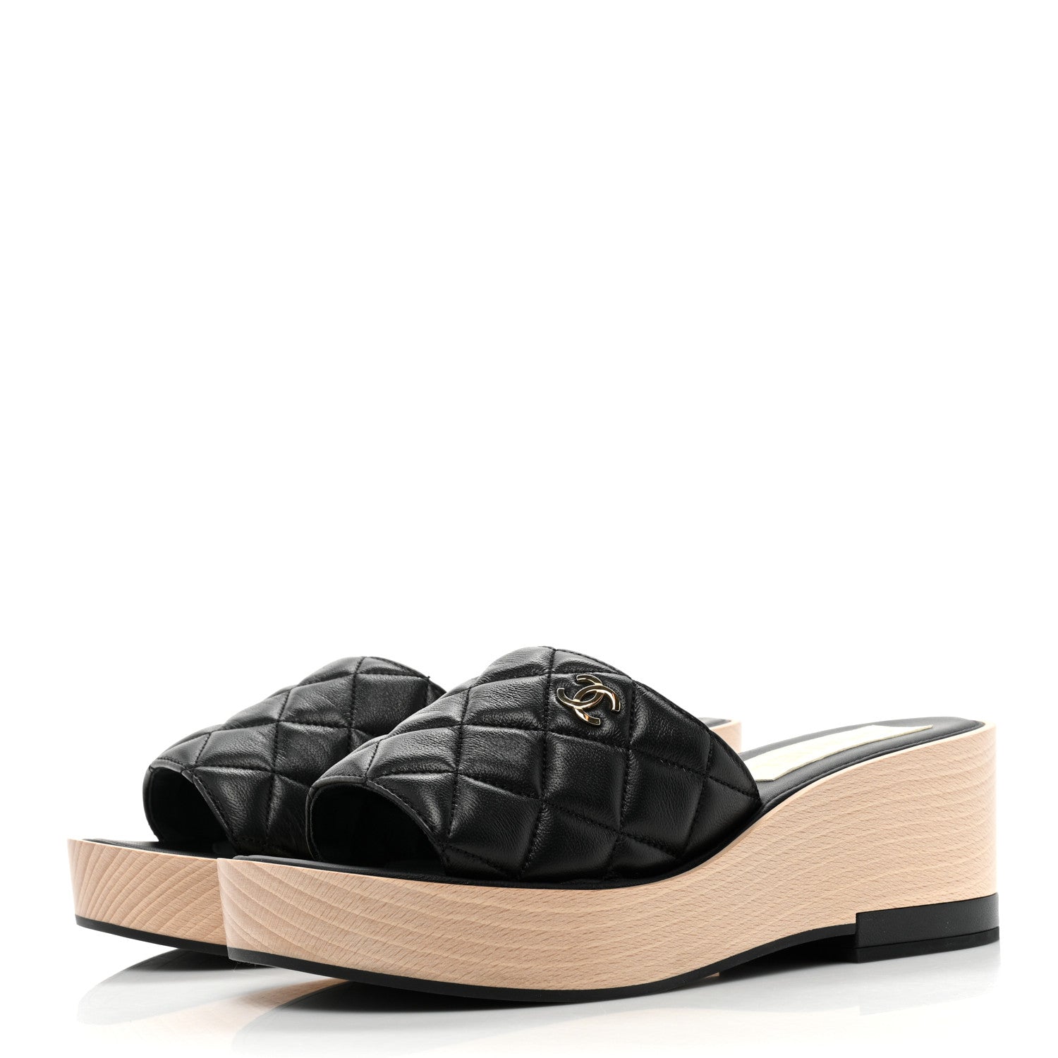 Chanel Lambskin Quilted CC Wedge Sandals 40 Black 3 of 8