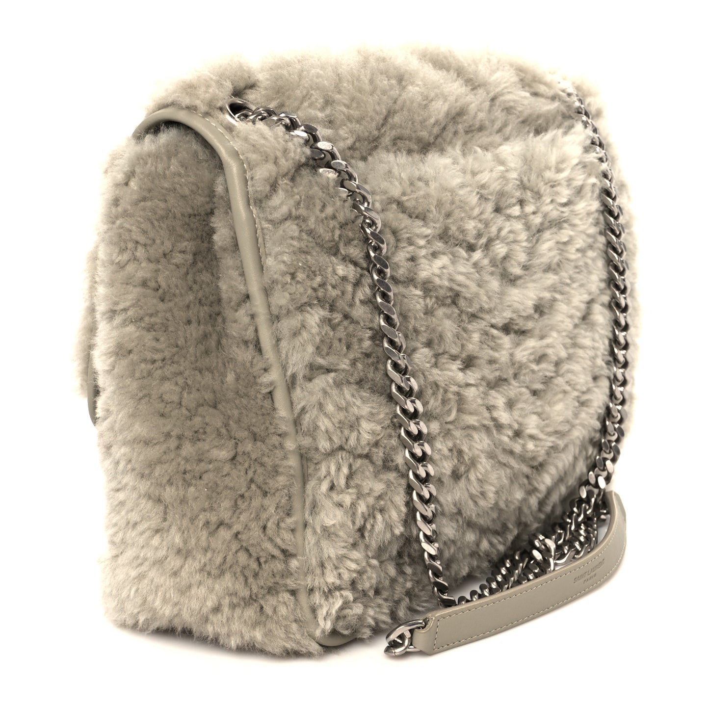 Calfskin Shearling Monogram Medium Niki Chain Satchel Grey
