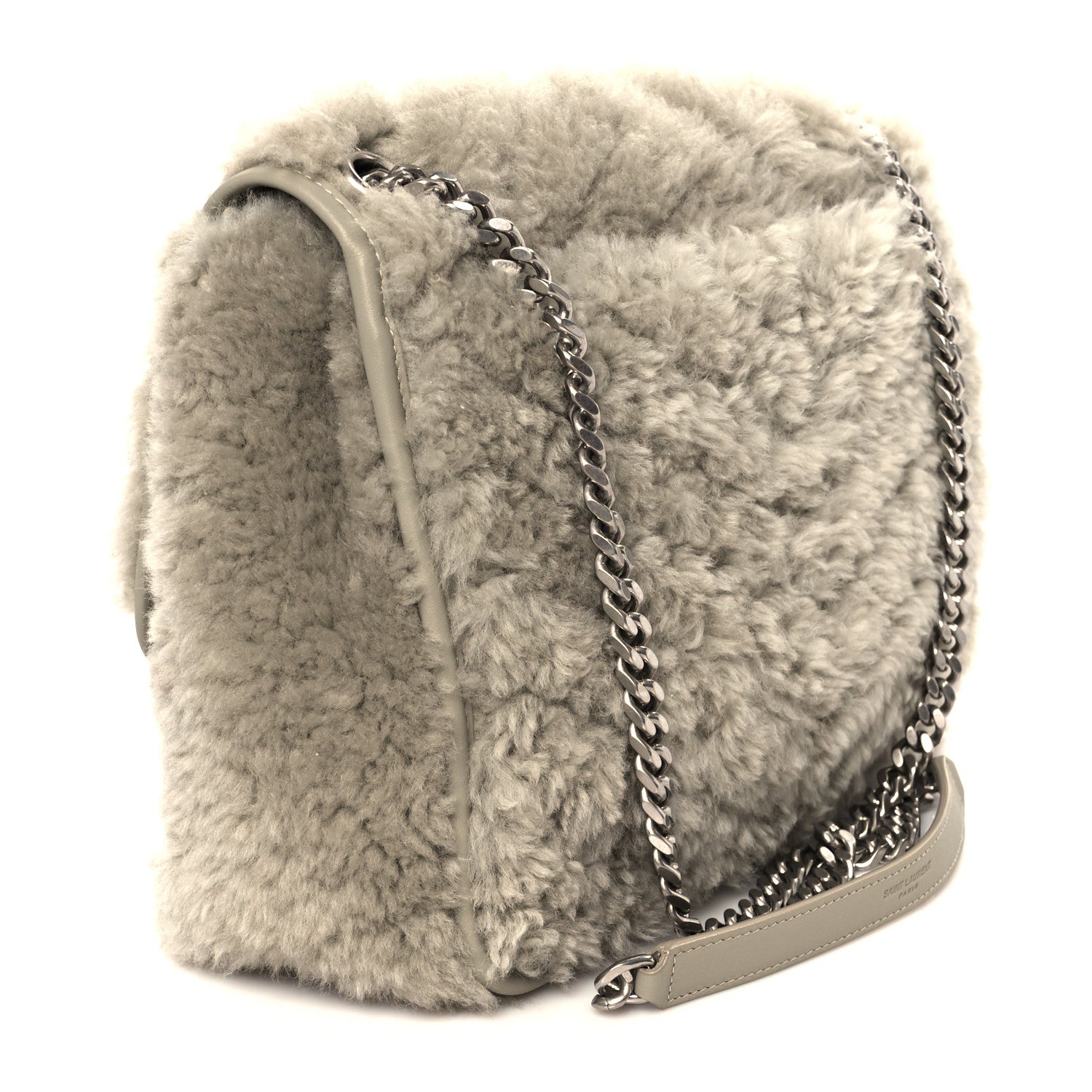 Saint Laurent Calfskin Shearling Monogram Medium Niki Chain Satchel Grey 3 of 11