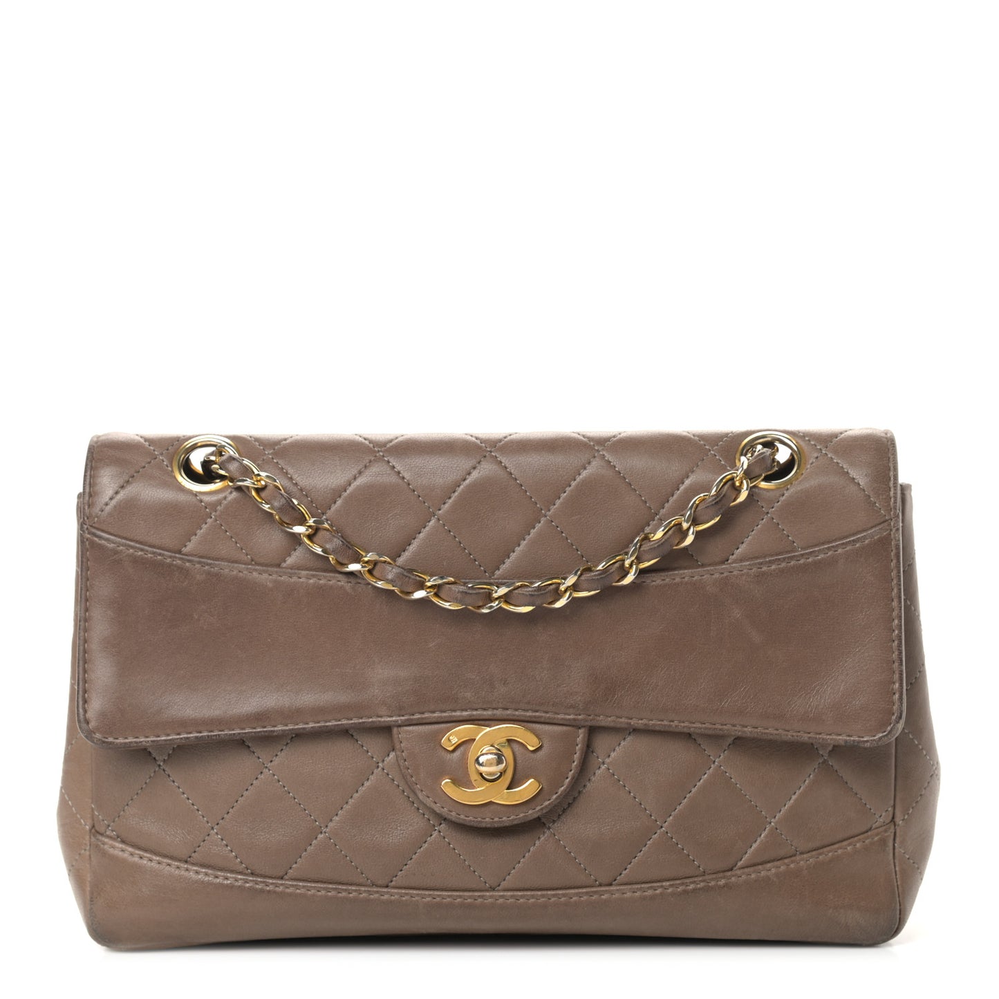 Lambskin Quilted Small Single Flap Dark Beige
