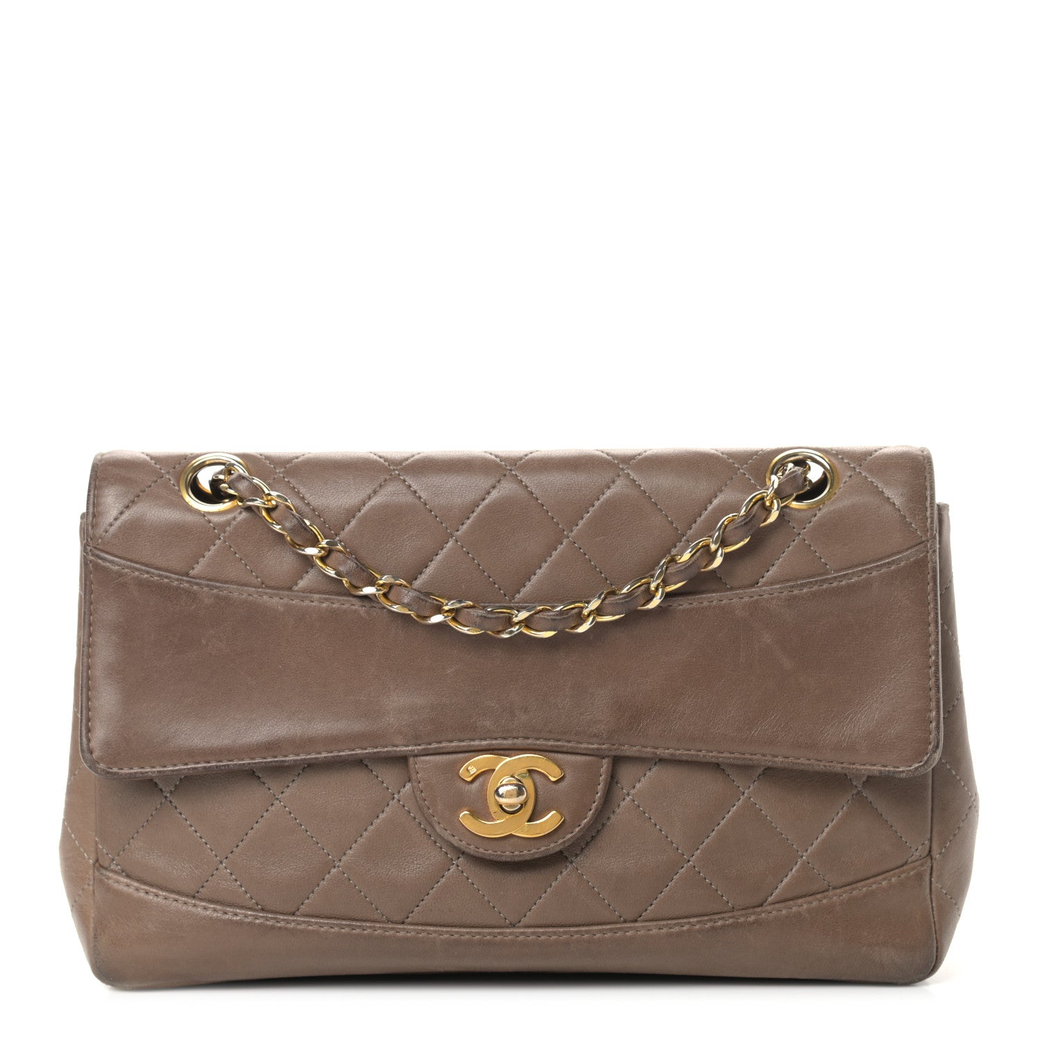 Chanel Lambskin Quilted Small Single Flap Dark Beige 1 of 19