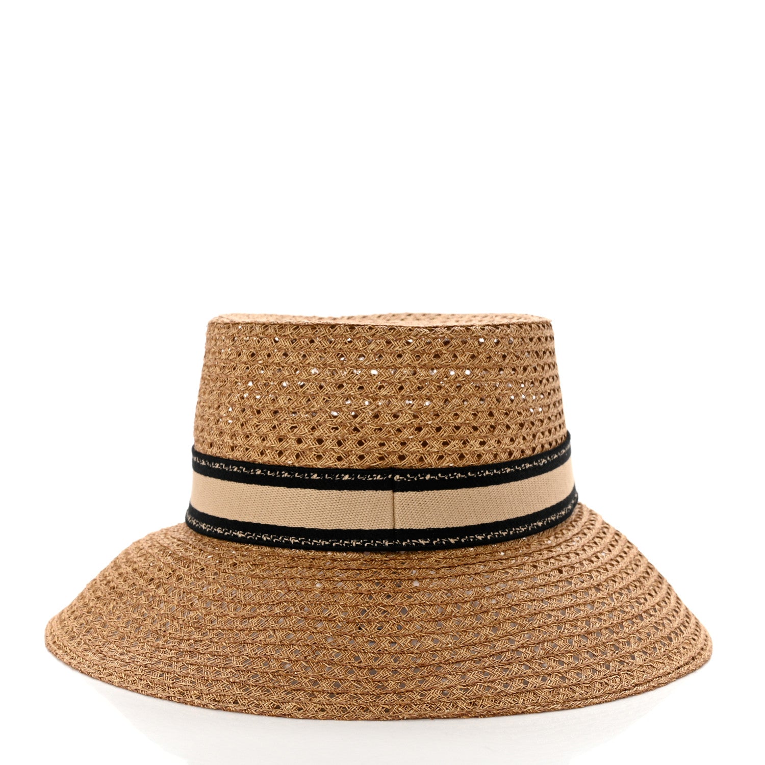 Christian Dior Straw Embroidered D-Bobby Large Brim Hat 59 Natural