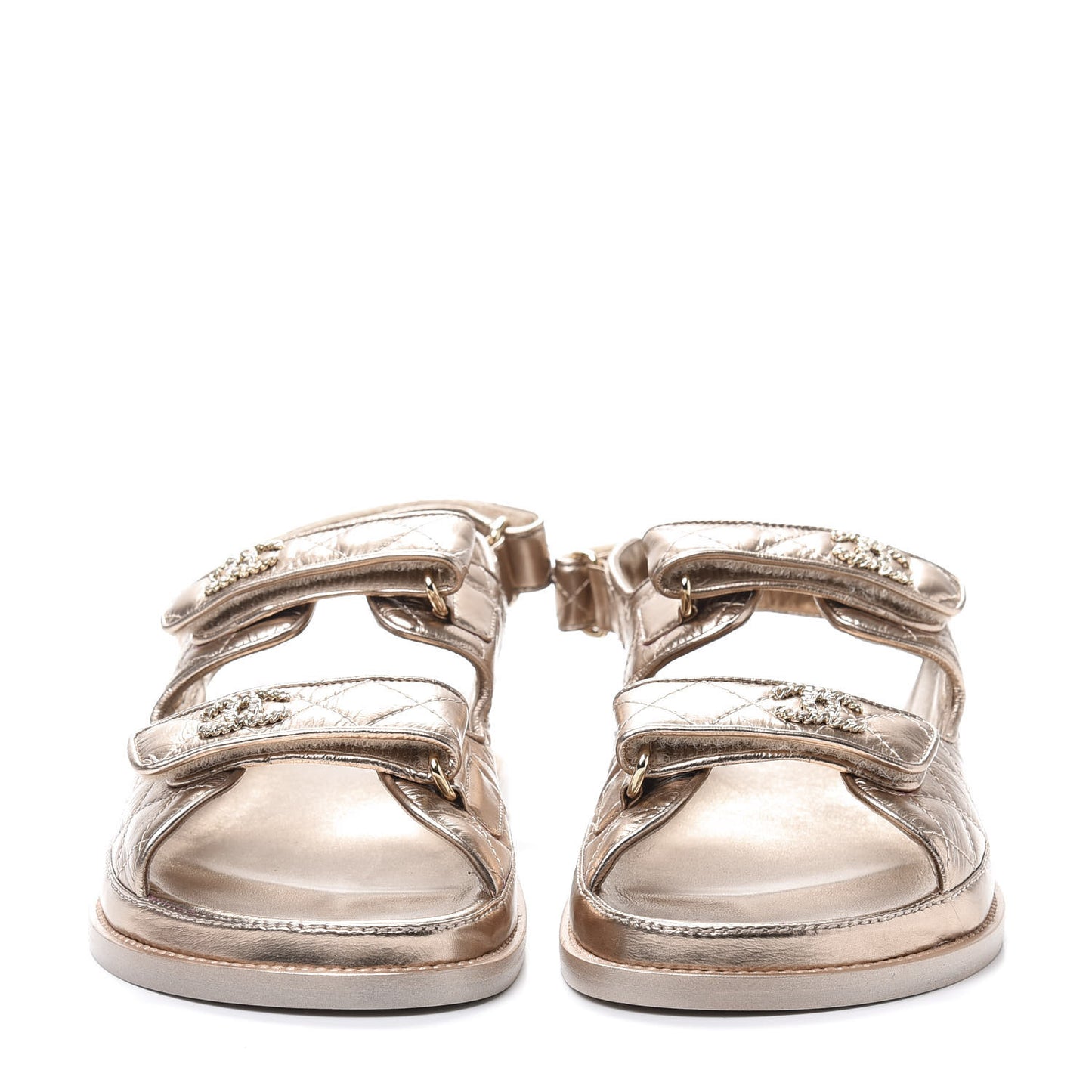 Iridescent Lambskin Quilted Velcro Dad Sandals 39.5 Light Bronze
