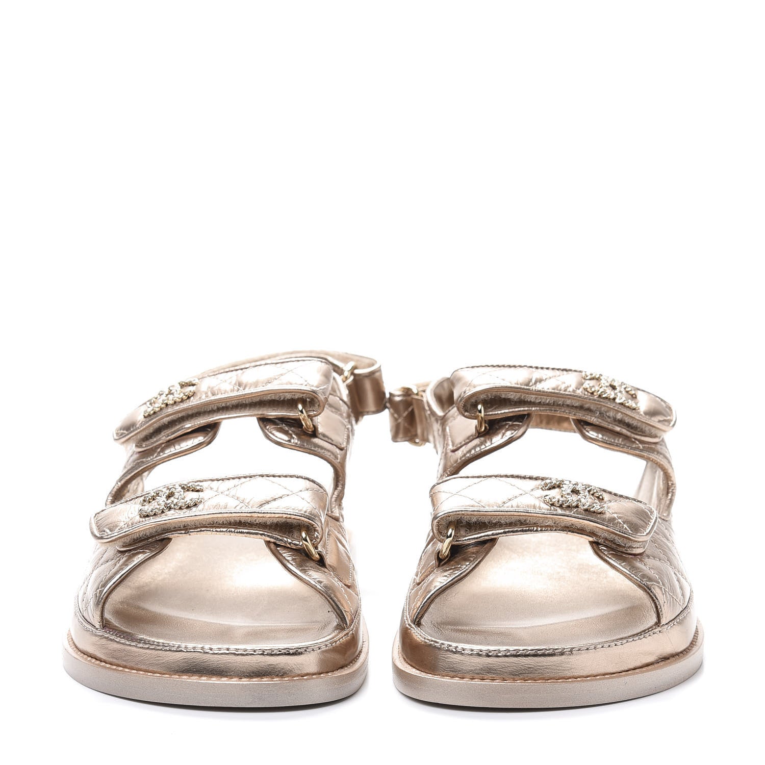 Chanel Iridescent Lambskin Quilted Velcro Dad Sandals 39.5 Light Bronze 2 of 9